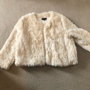 Charlie Paige Womens Cream Shaggy Faux Fur Cropped Jacket Coat Large